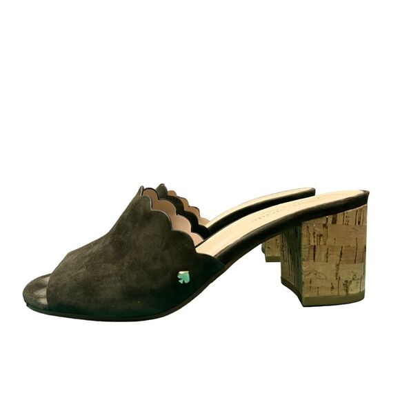 KATE SPADE SCALLOPED GREEN SUEDE OPEN TOE HEELS SIZE 7 - Picture 2 of 8